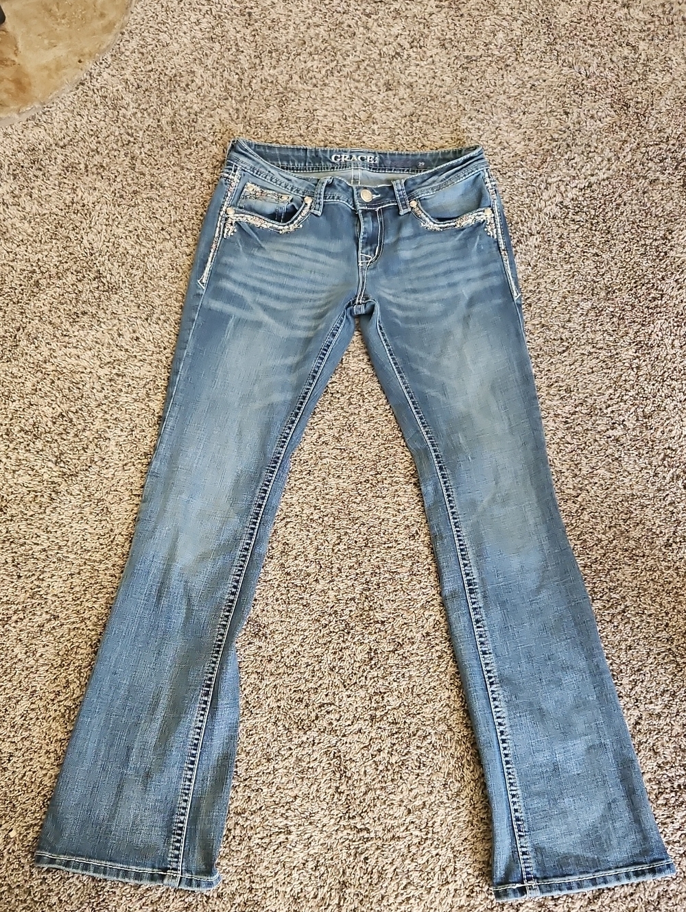 Grace in LA Women's Faded Blue Flare Jeans